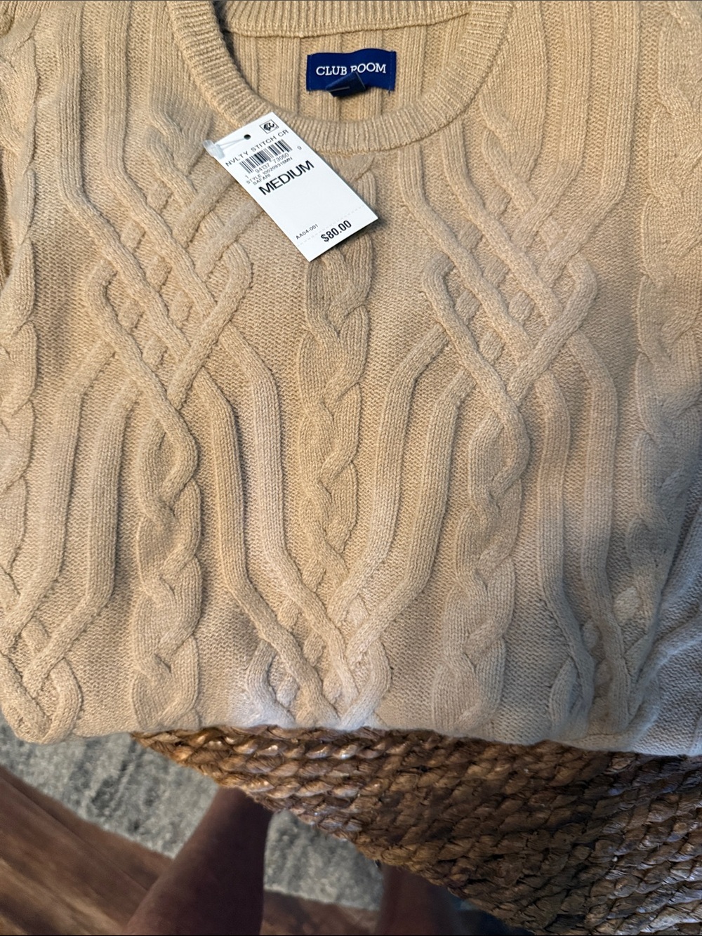 Club Room Tan Cable Knit Crewneck Sweater